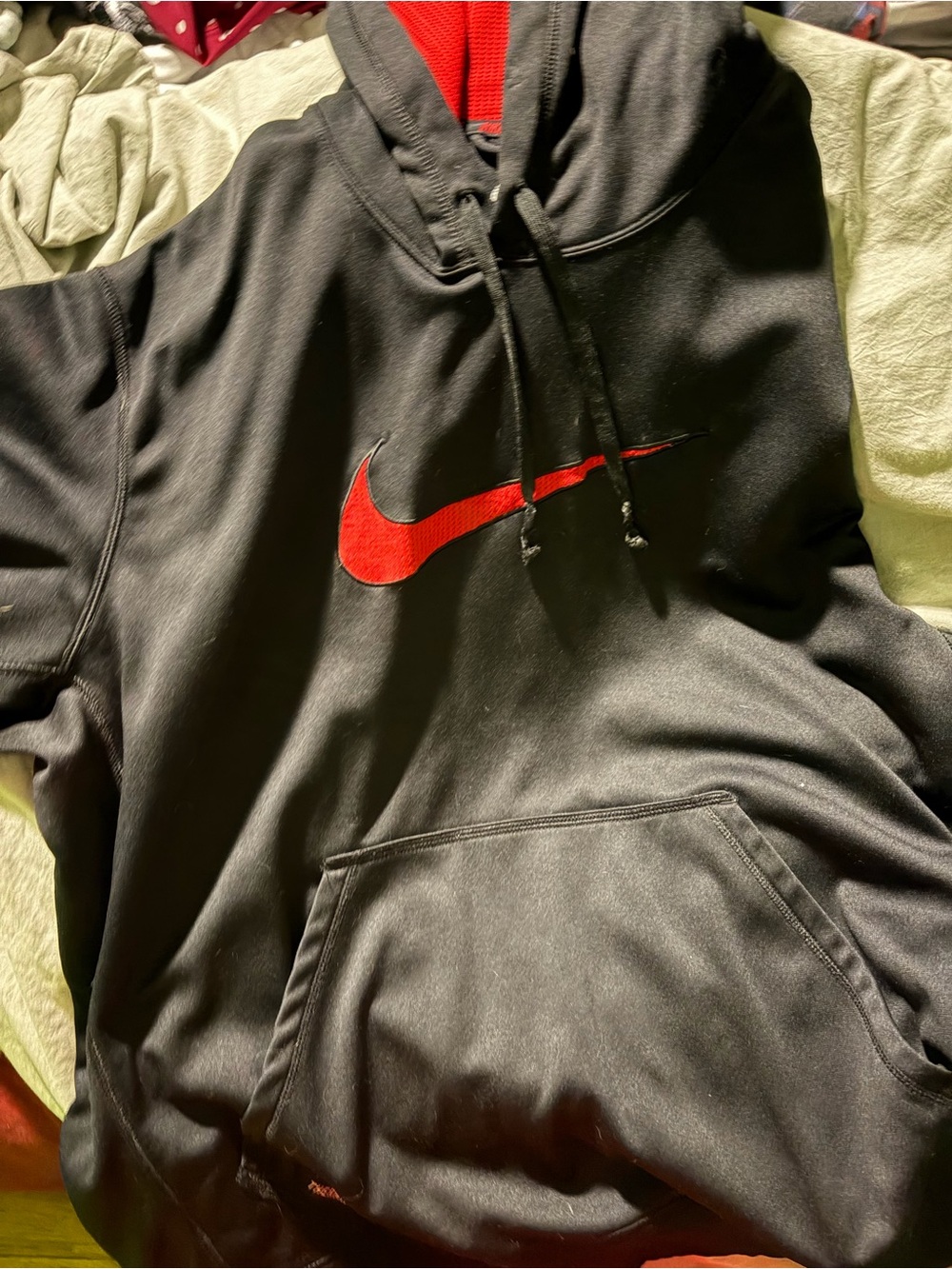 Nike Black Hoodie with Red Swoosh Accent